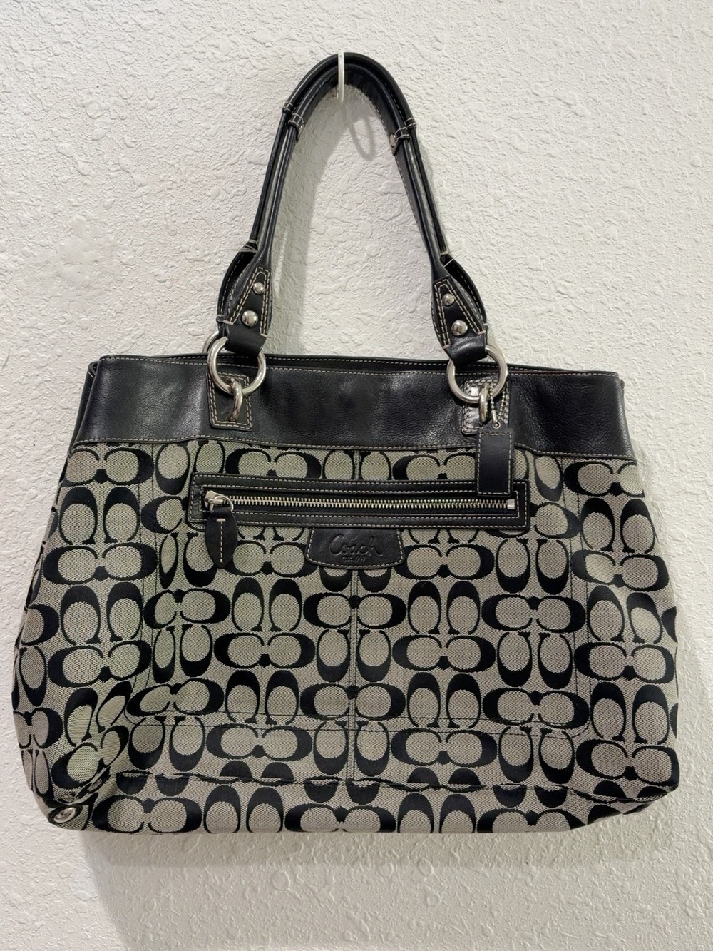 Coach Signature Tote Bag in Black/Silver